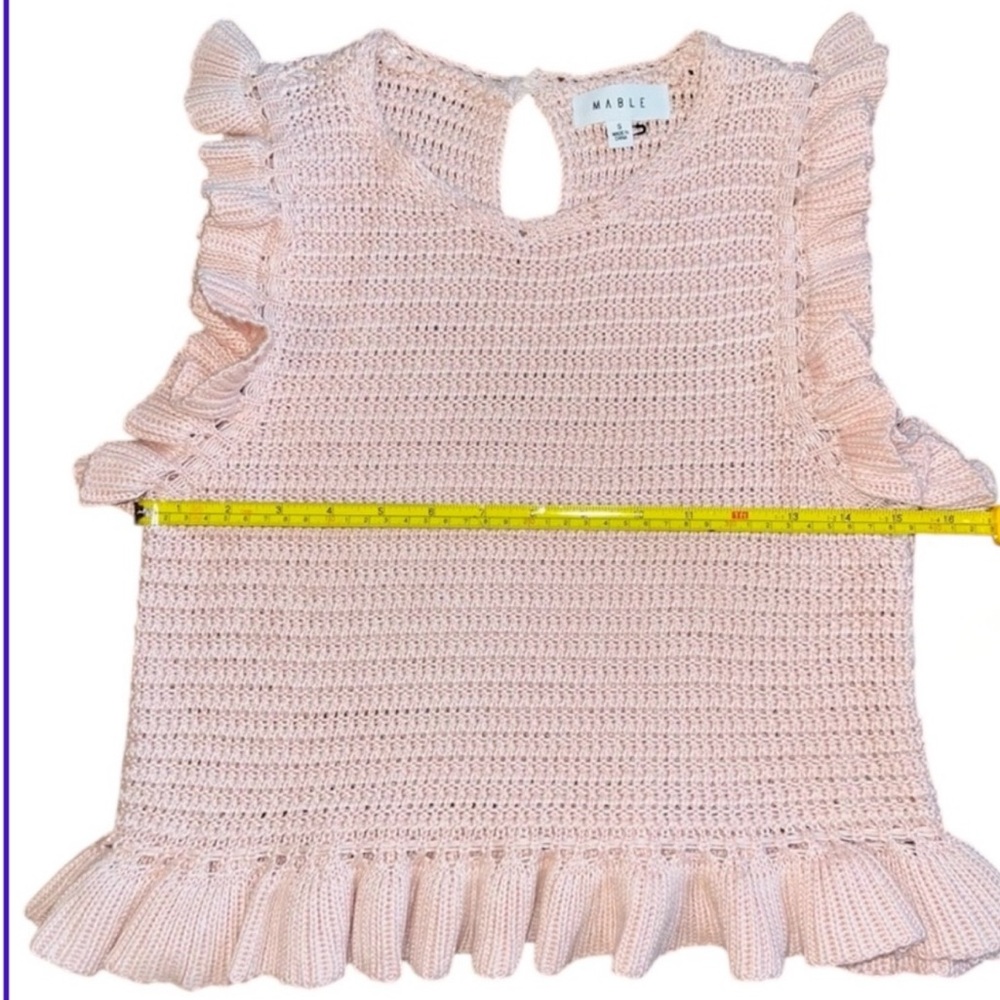 Mable - Crochet Knit Ruffle Sleeveless Tank Top in Pastel Pink - Size Small -EUC - Picture 6 of 9